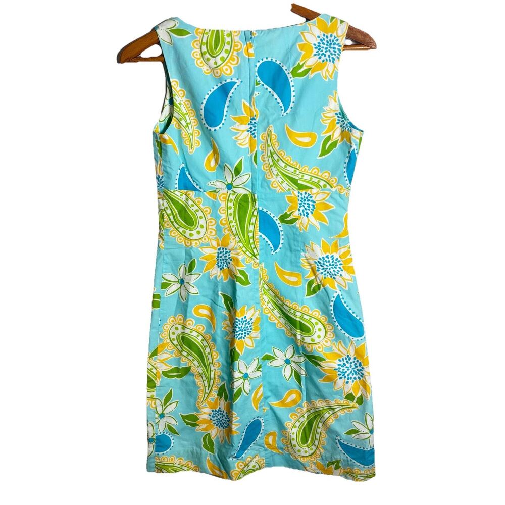 Lilly Pulitzer Shift Dress Floral Paisley Blue 100% Cotton Sundress Size 4 - Picture 3 of 5